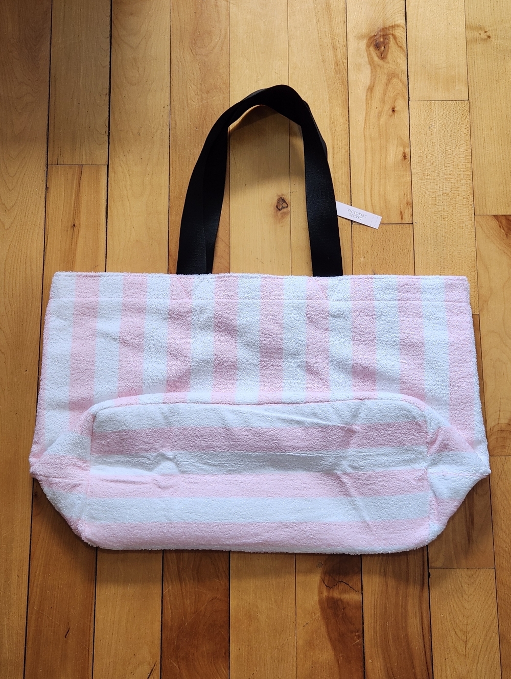 NWT Victoria's Secret Angel Essentials Terry Tote Bag - Pink & White Stripes - Picture 12 of 13
